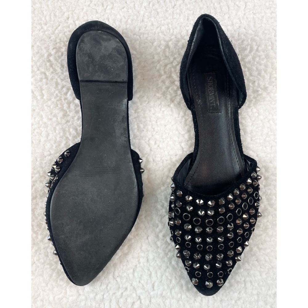 SHOEMINT • Cameron Black Suede Studded Pointed-Toe Flats, 7 - Picture 5 of 16